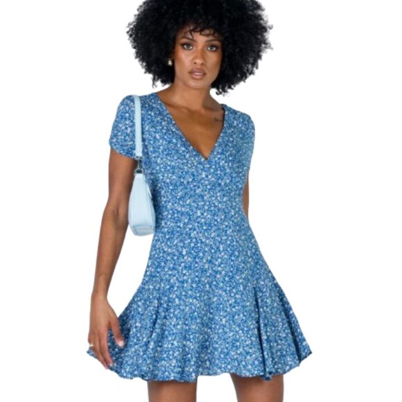 Women's 6 Princess Polly The Sting Mini Dress Blue Floral - Picture 1 of 9